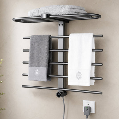 Wall-Mounted Heated Towel Rack with Storage Shelf & Digital Control