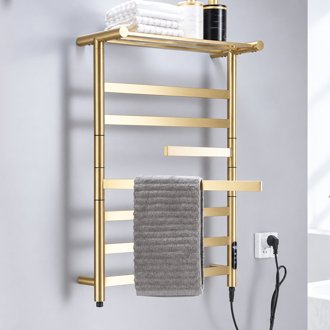 Electric Heated Towel Rack with Top Shelf & Rotating Bars – Plug-In Towel Warmer