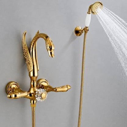 Luxury Wall Mounted Bathtub Faucet Swan Double Handle Bath Shower Faucet Water Tap