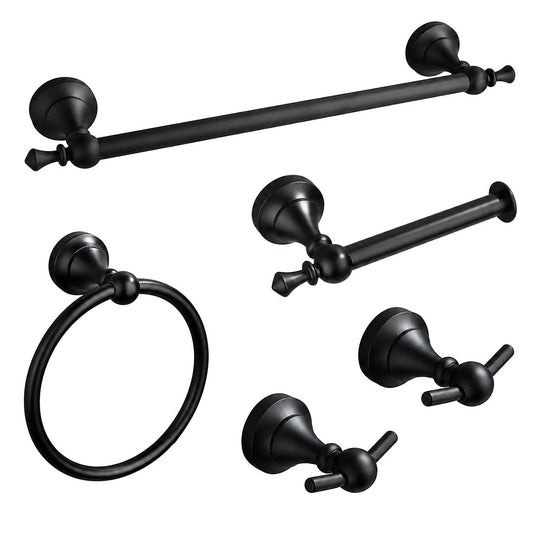 5-Piece Wall-Mounted Bathroom Hardware Set with Towel Bar, Ring & Hooks