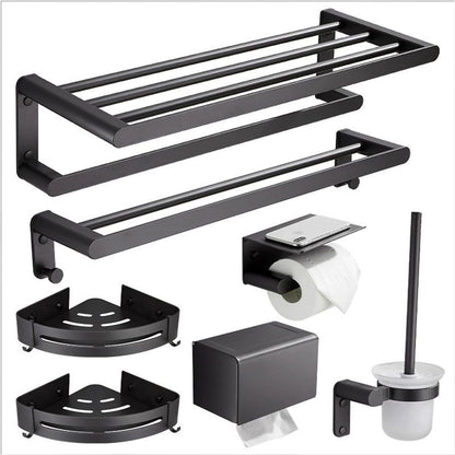 Black Wall-Mounted Bathroom Hardware Set with Towel Racks, Corner Shelves & Toilet Accessories