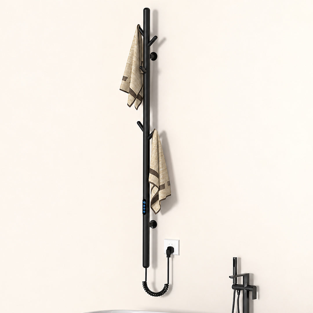 Electric Heated Towel Rack with Hooks, Wall-Mounted Towel Warmer with Touch Control