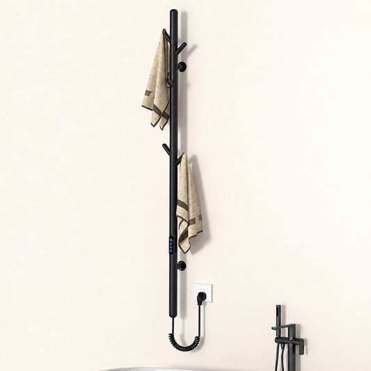 Electric Heated Towel Rack with Hooks, Wall-Mounted Towel Warmer with Touch Control