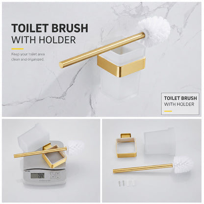 Wall Mounted Bruhsed Gold Bathroom Hardware Set with Towel Rack, Hooks & Toilet Paper Holder