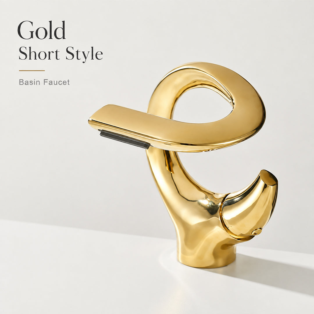 Brass Waterfall Bathroom Sink Faucet with Sculptural Design