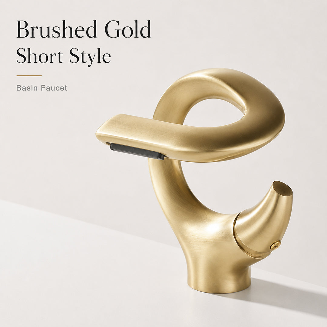 Brass Waterfall Bathroom Sink Faucet with Sculptural Design