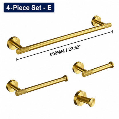 Brushed Gold Wall-Mounted Bathroom Hardware Set with Towel Bars, Shelf & Accessories
