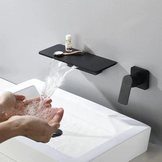 Brass Wall-Mounted Basin Faucet  Modern Waterfall Luxury Bathroom Sink Faucet