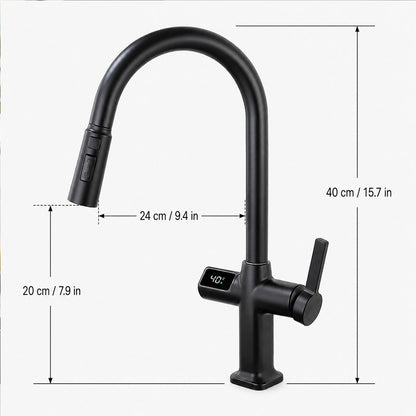 Digital Display Pull-Out Kitchen Faucet with 3 Spray Modes