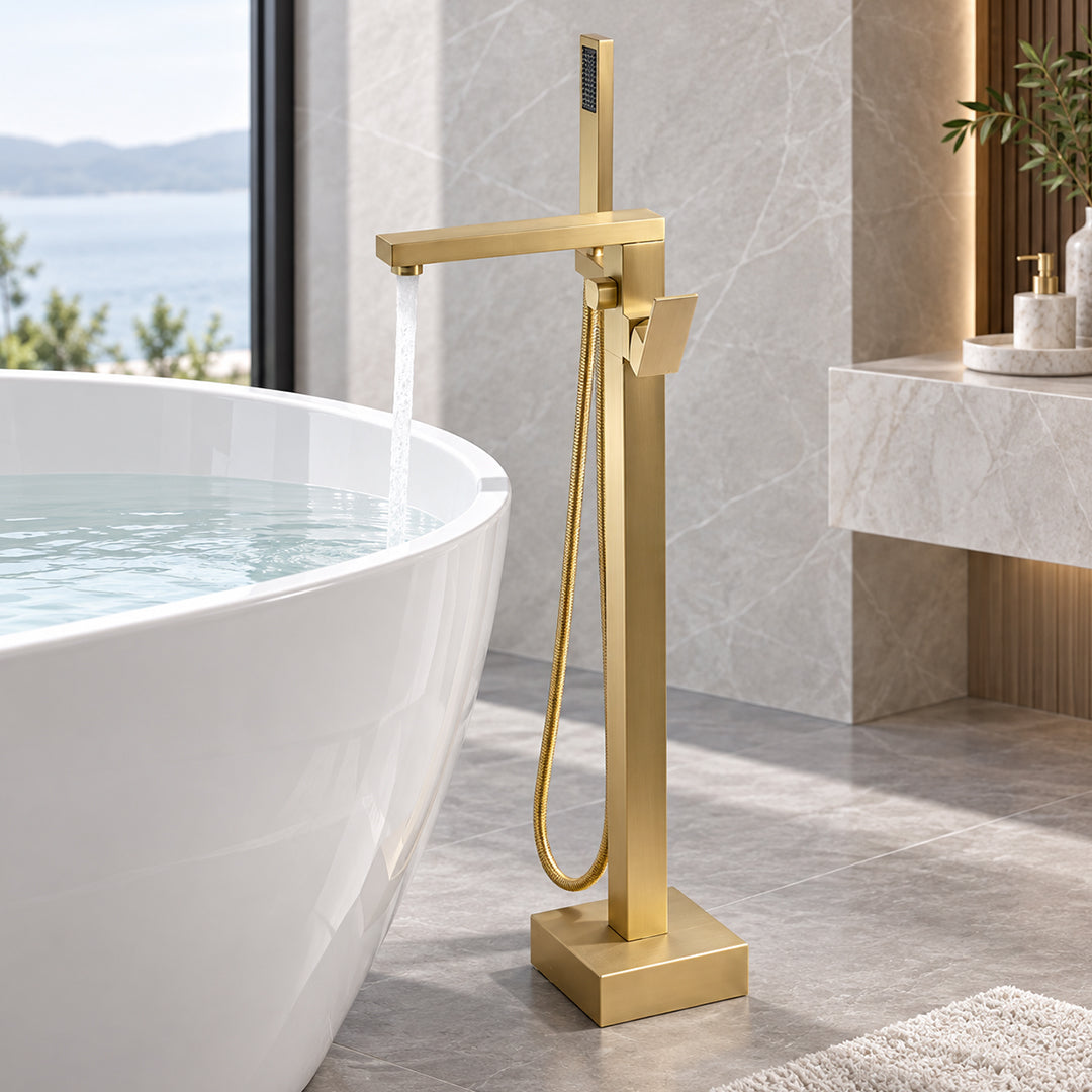 Bathroom Tub Faucet with Hand Shower Bathtub Faucet – Floor or Wall Inlet Installation