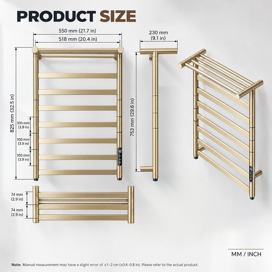 Electric Heated Towel Rack with Top Shelf & Rotating Bars – Plug-In Towel Warmer