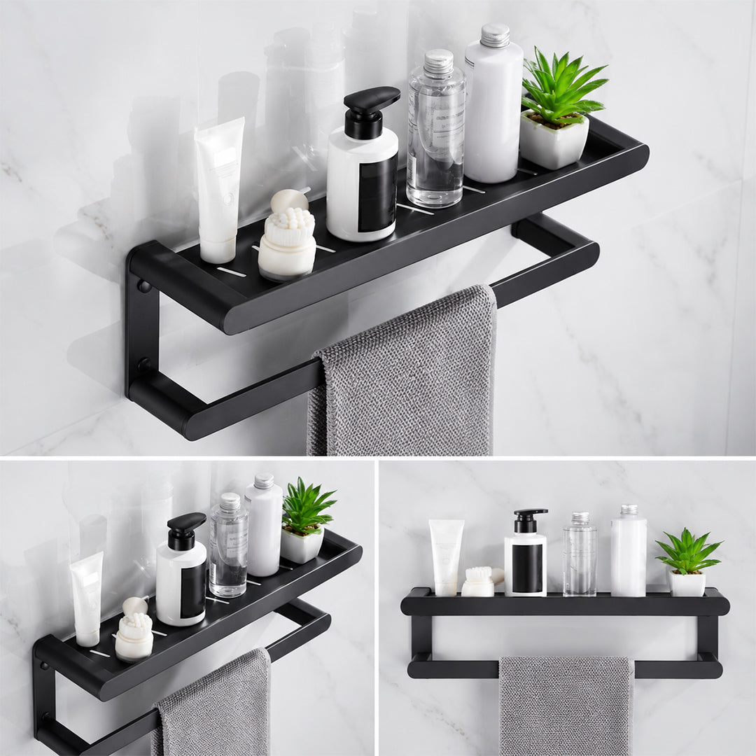 Black Wall-Mounted Bathroom Hardware Set with Towel Racks, Corner Shelves & Toilet Accessories