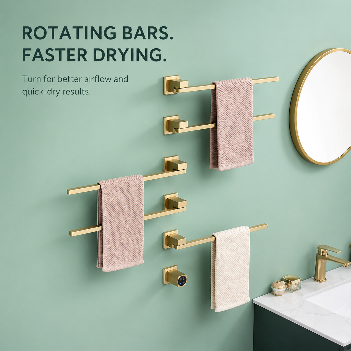 Swivel Electric Heated Towel Rack with Smart Timer