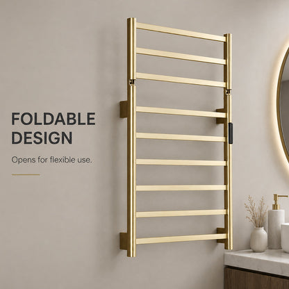 Stainless Steel Foldable Heated Towel Rack with Top Shelf, Timer & Temperature Control