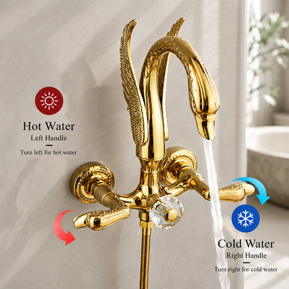 Luxury Wall Mounted Bathtub Faucet Swan Double Handle Bath Shower Faucet Water Tap