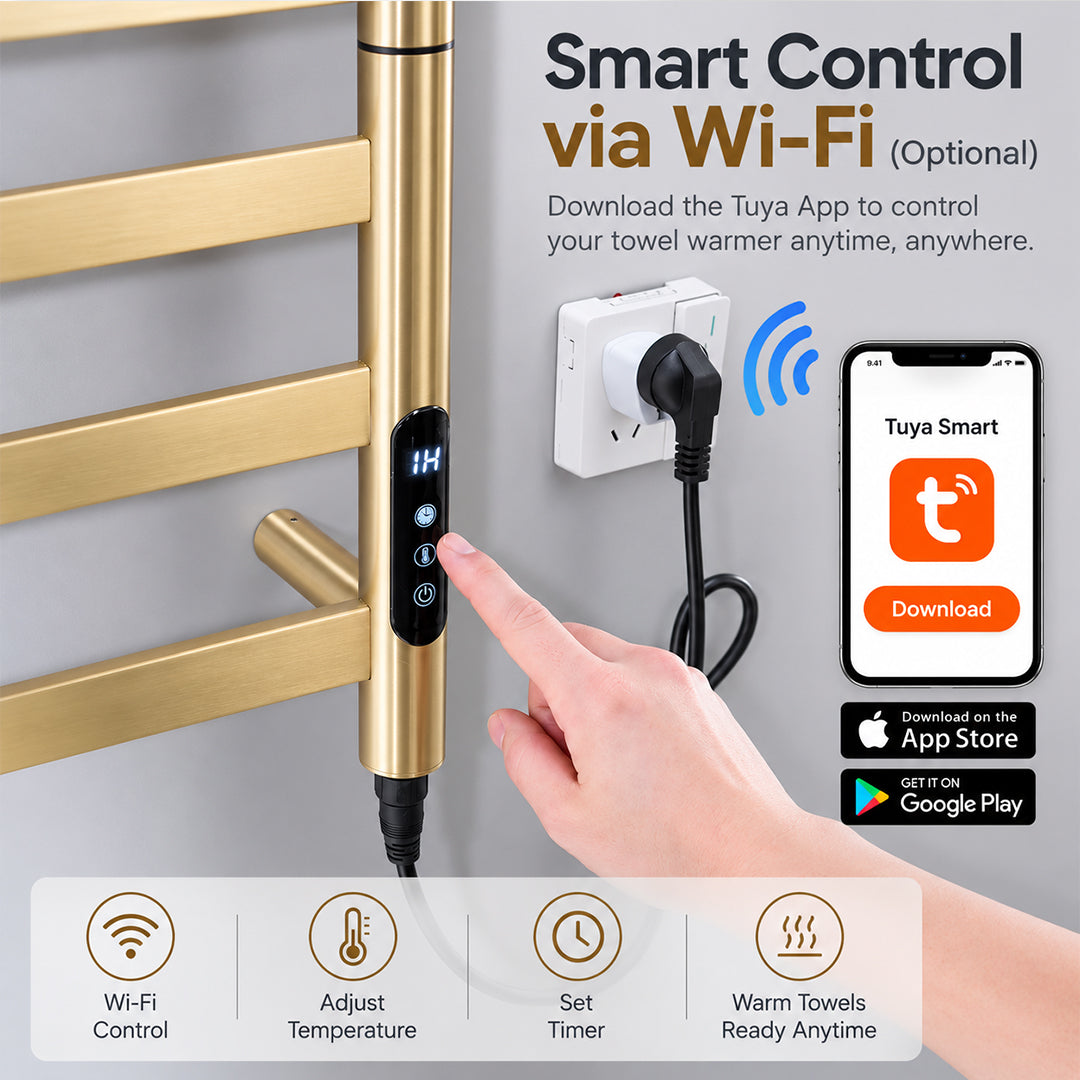 Electric Heated Towel Rack with Top Shelf & Rotating Bars – Plug-In Towel Warmer