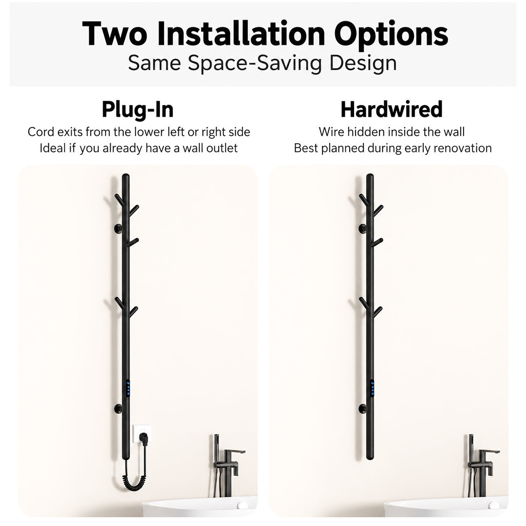 Electric Heated Towel Rack with Hooks, Wall-Mounted Towel Warmer with Touch Control