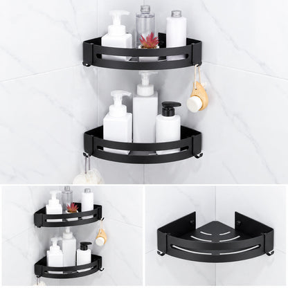 Black Wall-Mounted Bathroom Hardware Set with Towel Racks, Corner Shelves & Toilet Accessories
