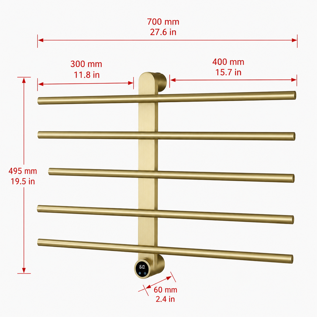 Wall-Mounted Electric Heated Towel Rack with Digital Temperature Control 5 Bars