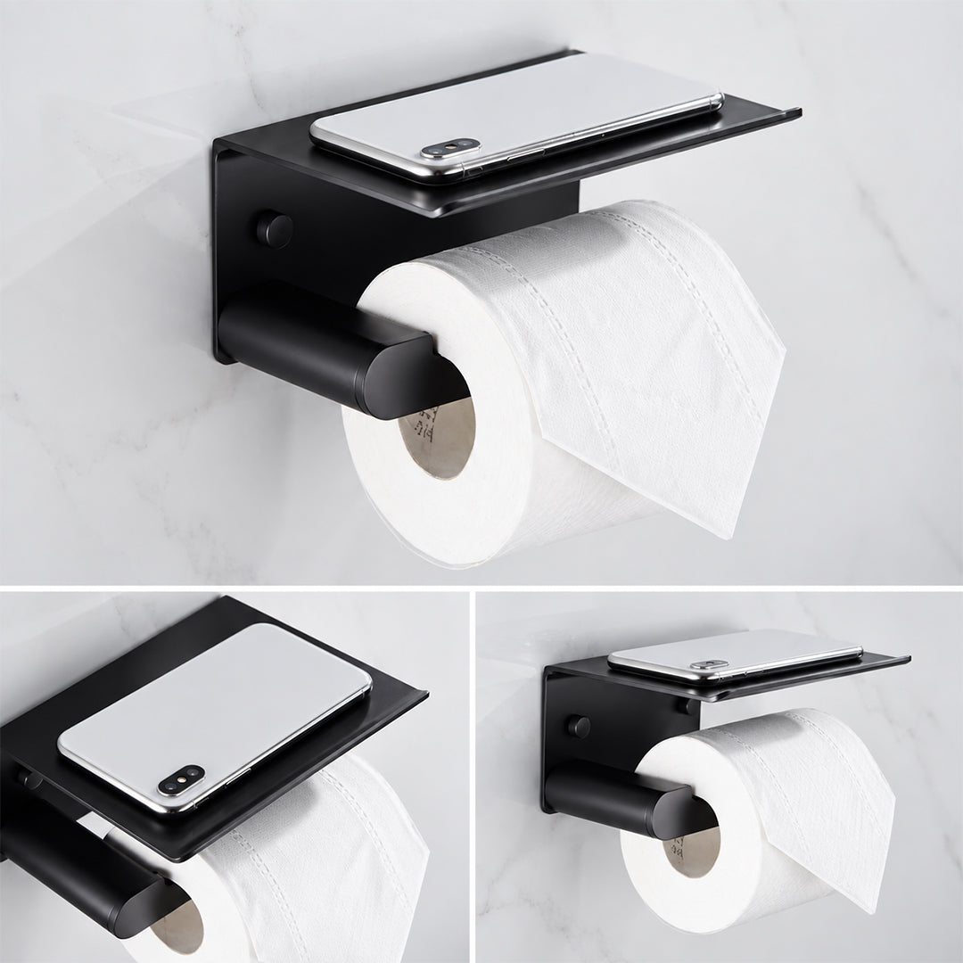 Black Wall-Mounted Bathroom Hardware Set with Towel Racks, Corner Shelves & Toilet Accessories