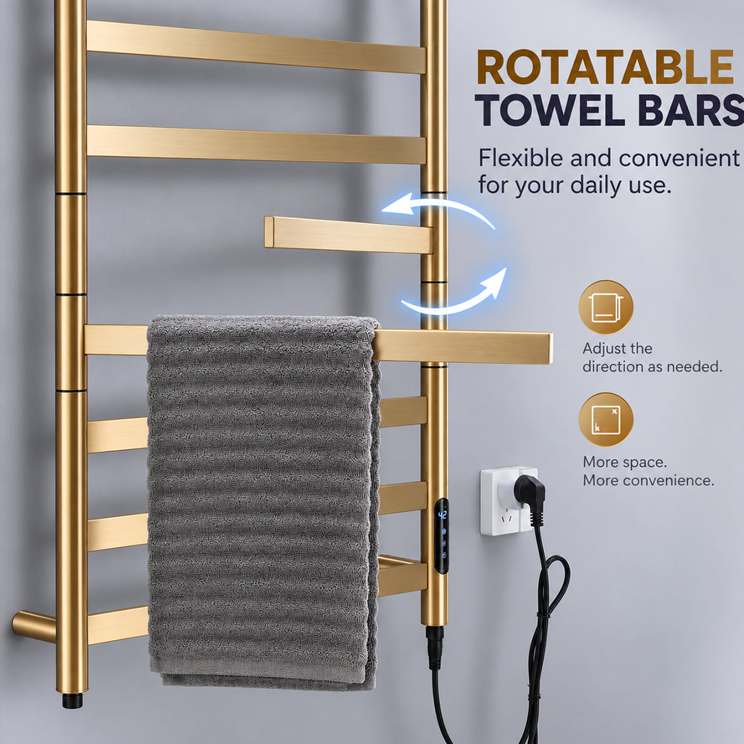 Electric Heated Towel Rack with Top Shelf & Rotating Bars – Plug-In Towel Warmer