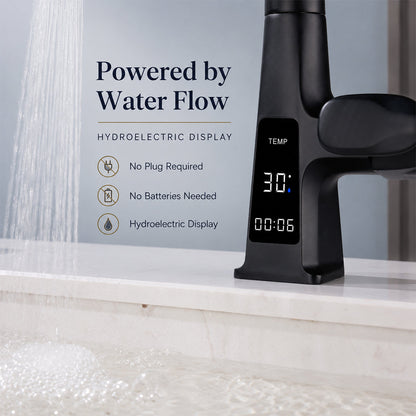 Digital Display Pull-Out Bathroom Sink Faucet with Dual Spray Modes