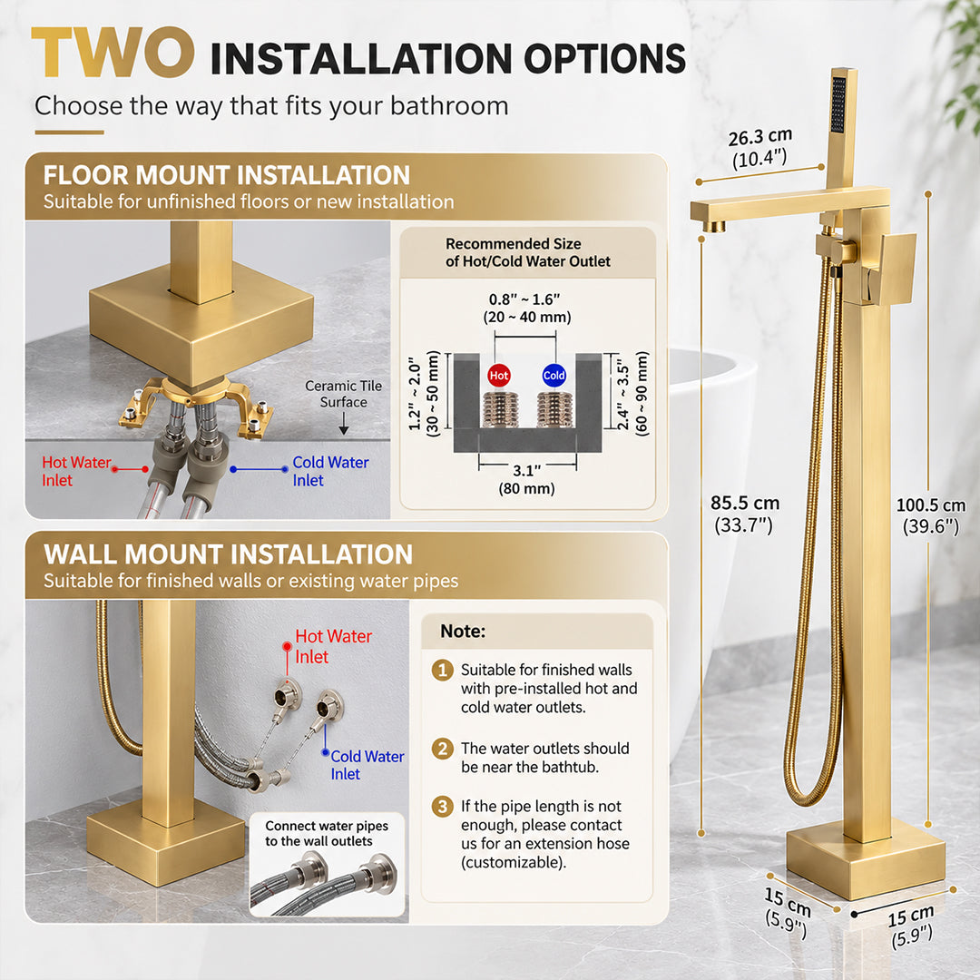 Bathroom Tub Faucet with Hand Shower Bathtub Faucet – Floor or Wall Inlet Installation