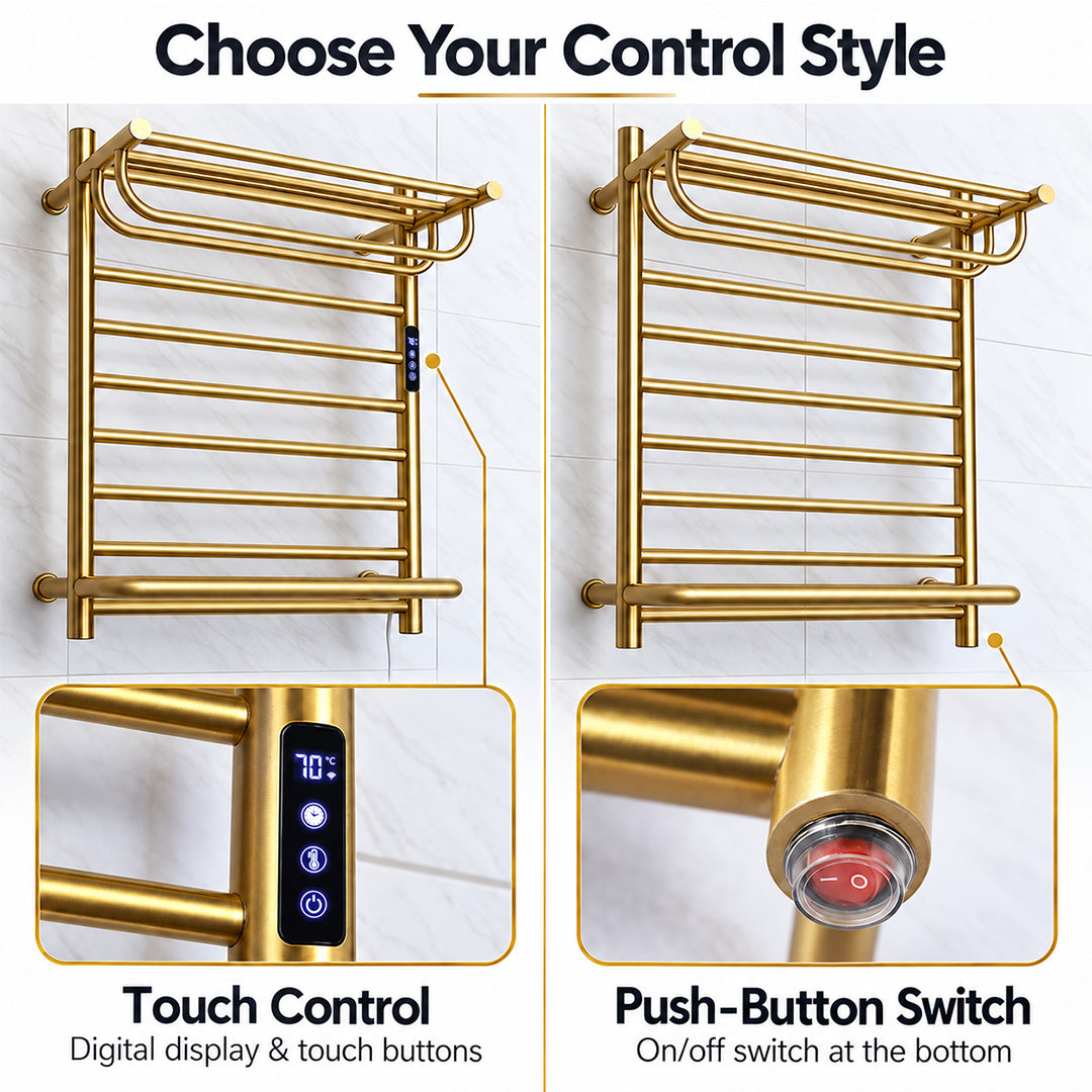 Wall-Mounted Electric Towel Warmer with Built-In Storage Shelf