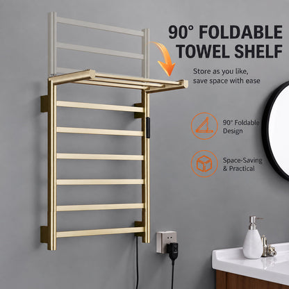 Stainless Steel Foldable Heated Towel Rack with Top Shelf, Timer & Temperature Control