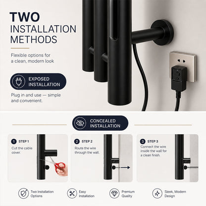 Stainless Steel Electric Heated Towel Rack with Hooks
