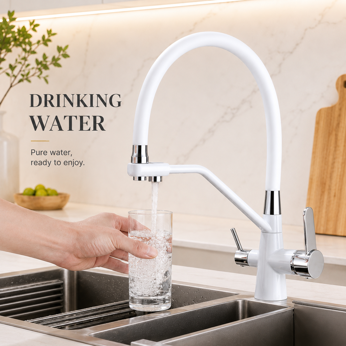 Brass High-Arc 3-Way Kitchen Faucet with Separate Purified Water Outlet
