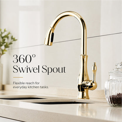 High-Arc Pull-Out Kitchen Faucet with Dual-Function Sprayer and 360° Swivel Spout