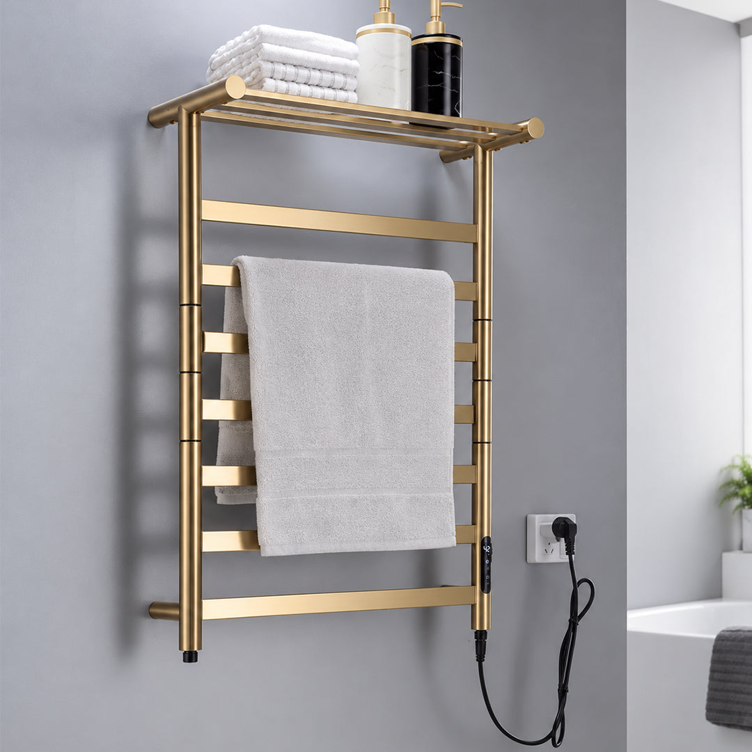 Electric Heated Towel Rack with Top Shelf & Rotating Bars – Plug-In Towel Warmer