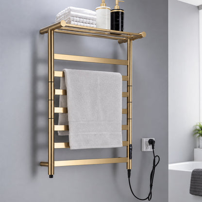 Electric Heated Towel Rack with Top Shelf & Rotating Bars – Plug-In Towel Warmer