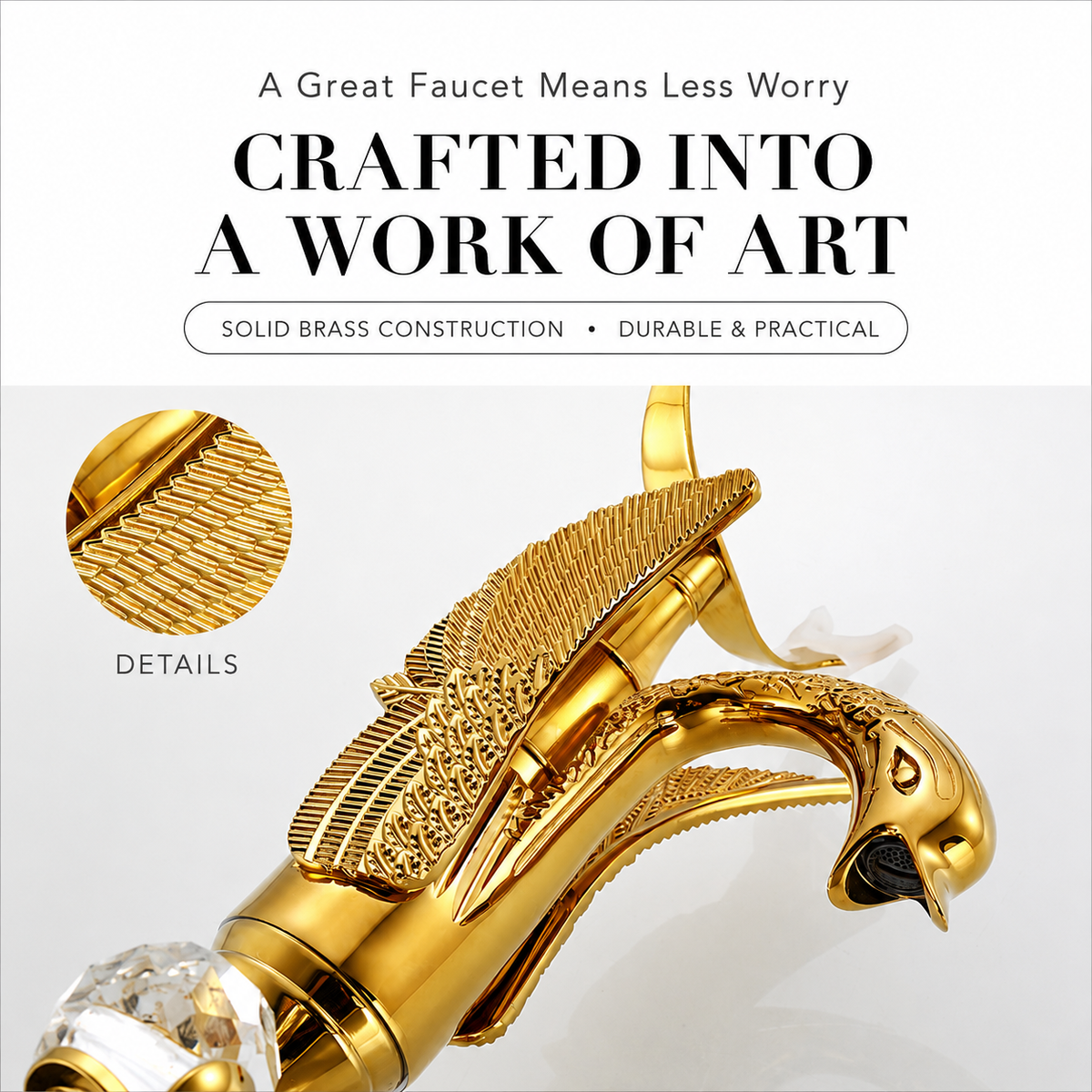Luxury Swan Freestanding Bathtub Faucet with Handheld Shower  Polished Gold Finish