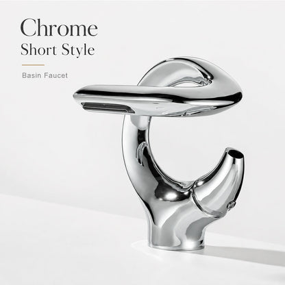 Brass Waterfall Bathroom Sink Faucet with Sculptural Design