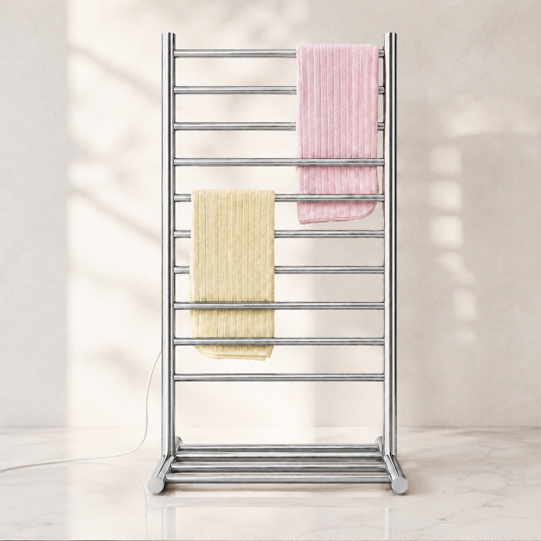 Wall-Mounted Stainless Steel Electric Heated Towel Rack with Top Shelf