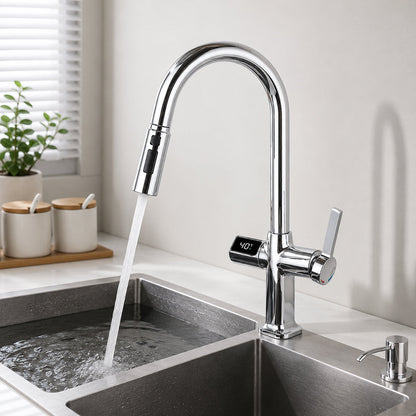 Digital Display Pull-Out Kitchen Faucet with 3 Spray Modes