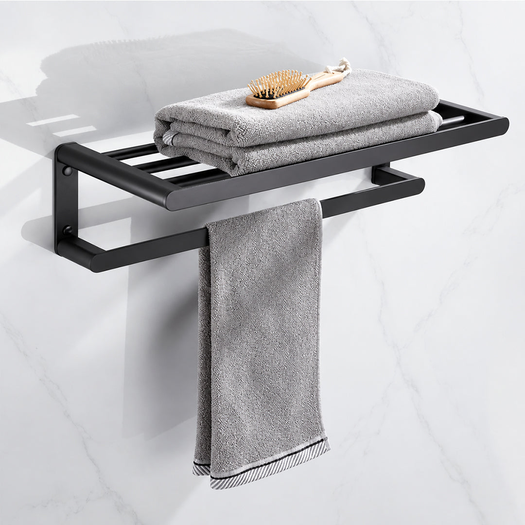 Black Wall-Mounted Bathroom Hardware Set with Towel Racks, Corner Shelves & Toilet Accessories