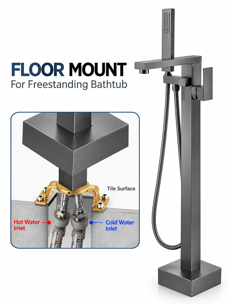 Bathroom Tub Faucet with Hand Shower Bathtub Faucet – Floor or Wall Inlet Installation