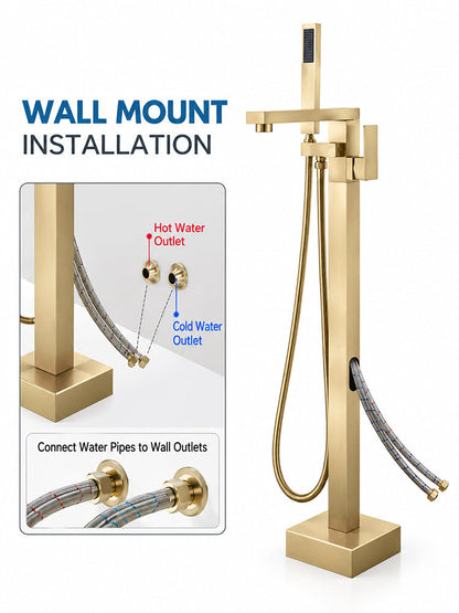 Bathroom Tub Faucet with Hand Shower Bathtub Faucet – Floor or Wall Inlet Installation